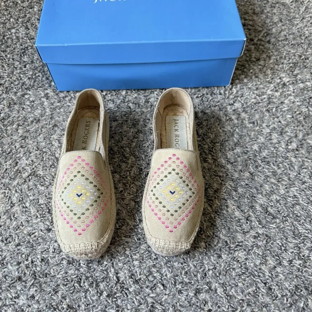 Jack Rogers Luna Suede Espadrilles Platform Shoe Slip On 6 M Sand Tan New